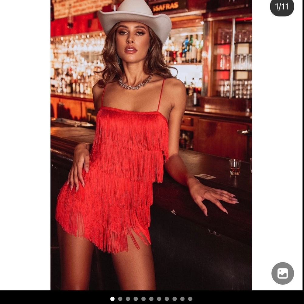 Brand new never worn 12th tribe red fringe dress/romper